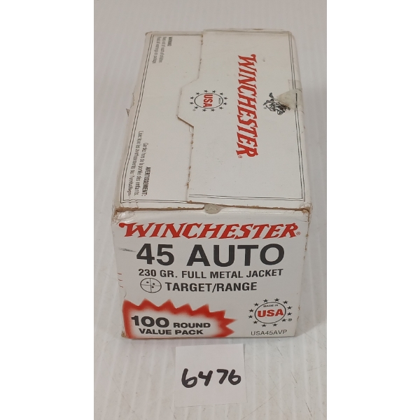 AMMO: 100X WINCHESTER .45 AUTO - 230GR - FMJ - SEALED