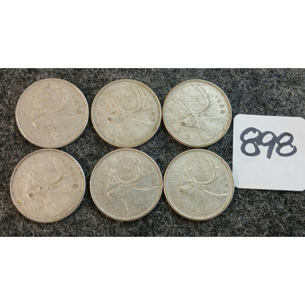 LOT OF 6 - 1968 CDN 25 CENT COINS