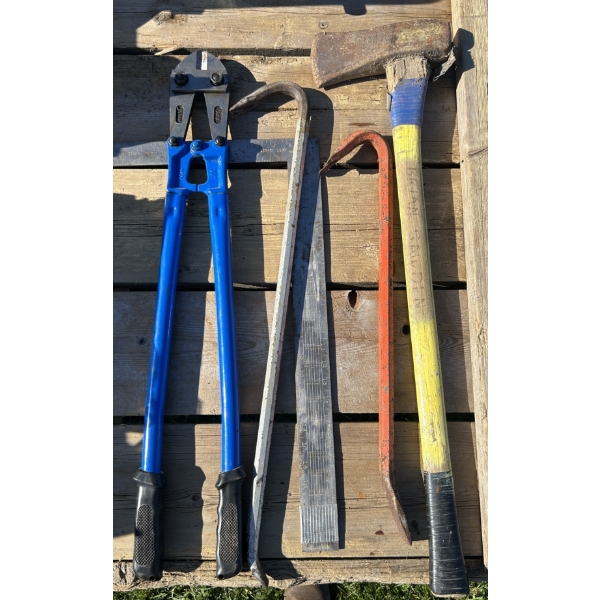 LOT OF 5 - AXE, WIRE CUTTER, SQ, PRY BAR