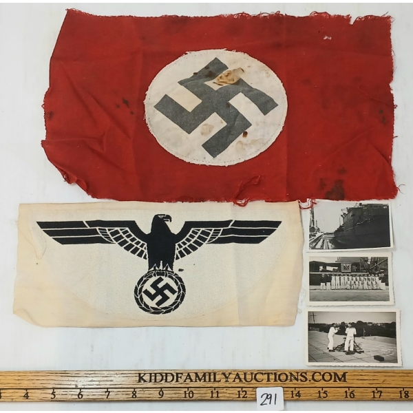 LOT OF 6 - NSDAP FLAG, KRIEGSMARINE SPORTS SHIRT EAGLE & PHOTOGRAPHS
