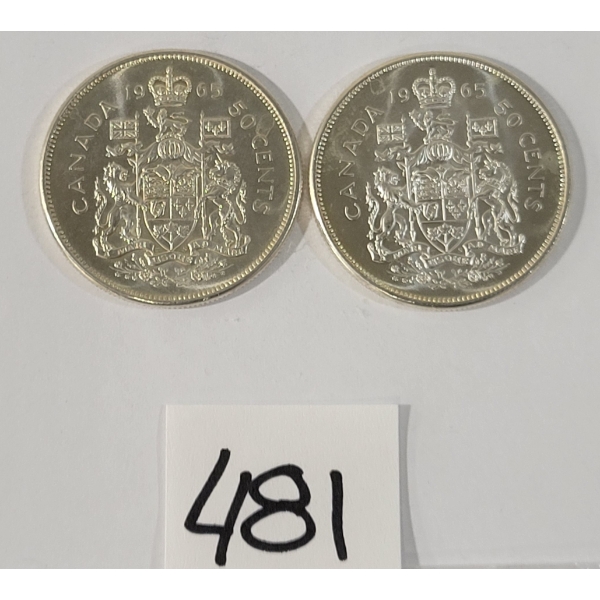 LOT OF 2 - 1965 CDN 50 CENT SILVER COINS