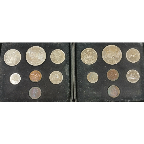 LOT OF 2 - 1974 CDN DENOMINATION SETS - WINNIPEG 100TH ANN.