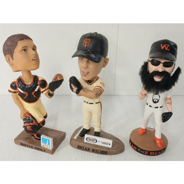 LOT OF 3 - SAN FRANCISCO GIANTS BASEBALL BOBBLE-HEAD FIGURES - POSEY, WILSON & WILSON
