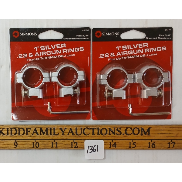 LOT OF 2 - SIMMONS 1 IN SILVER .22 & AIRGUN RINGS