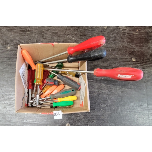 LOT OF 20 - ASSORTED SCREW DRIVERS - INCL SQUARE, FLAT & NUT DRIVER