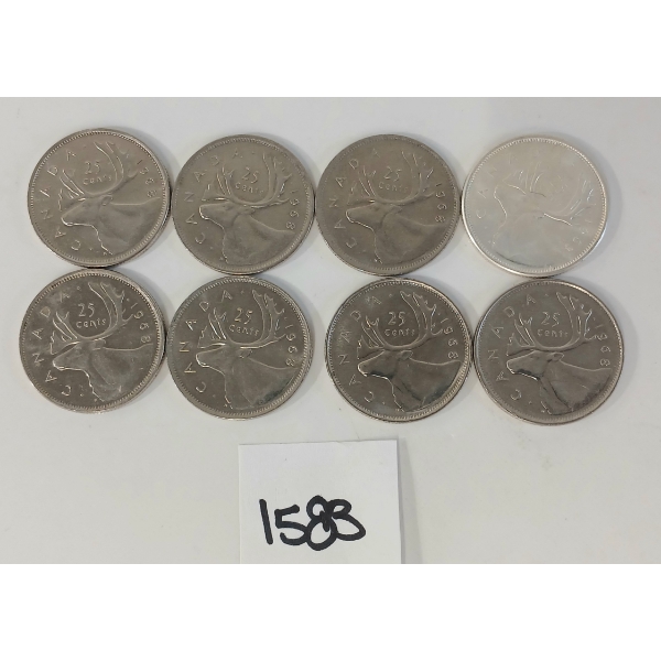 LOT OF 8 - 1963 & 1968 CDN 25 CENT SILVER COINS