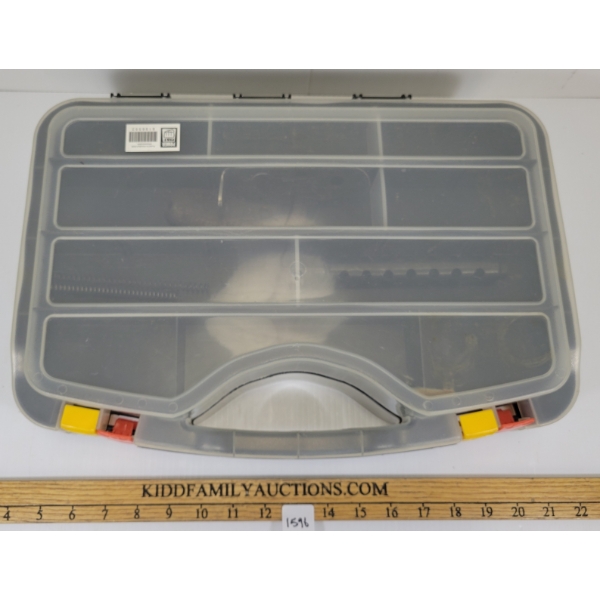 STORAGE CONTAINER W/ MISC GUN PARTS - SEE ALL PICS