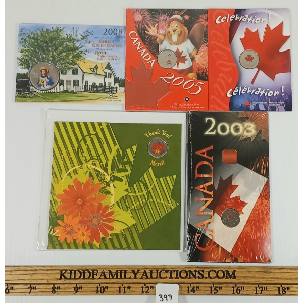 LOT OF 5 - 2003-2010 RCM 25 CENT COINS - ANN OF GREEN GABLES, THANK YOU! MERCI! ETC
