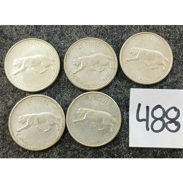 LOT OF 5 - 1967 CDN 25 CENT SILVER COINS