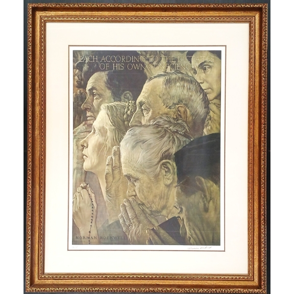 "FREEDOM TO WORSHIP" BY NORMAN ROCKWELL FRAMED