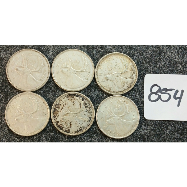 LOT OF 6 - 1968 CDN 25 CENT COINS