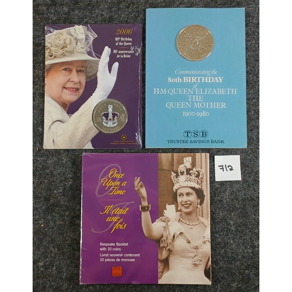 LOT OF 3 - 2006 RCM 25 CENT COIN SET, 2002 10 PC BOOOKLET & ROYAL MINT QUEEN ELIZABETH TOKEN