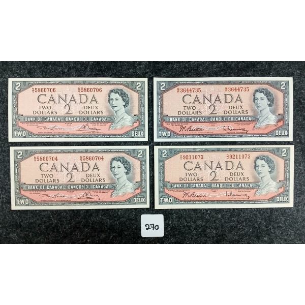 LOT OF 4 - 1954 CDN $2 BANKNOTES