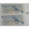 Image 2 : LOT OF 2 - 1986 CDN $5 SEQUENTIAL BANKNOTES - UNCIRCULATED