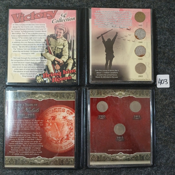 LOT OF 2 - FCM LAST 3 YEARS OF "V" NICKELS & VICTORY 5 CENT COLLECTION