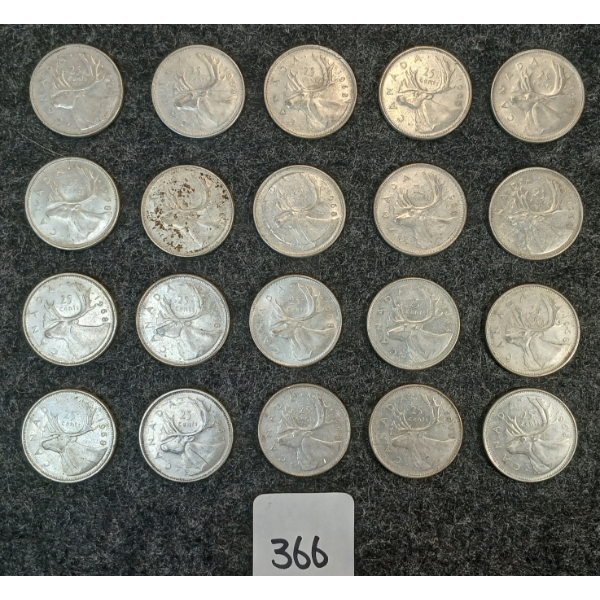 LOT OF 20 - 1968 CDN 25 CENT COINS 