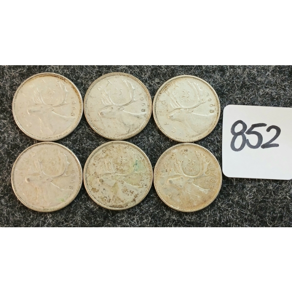 LOT OF 6 - 1968 CDN 25 CENT COINS