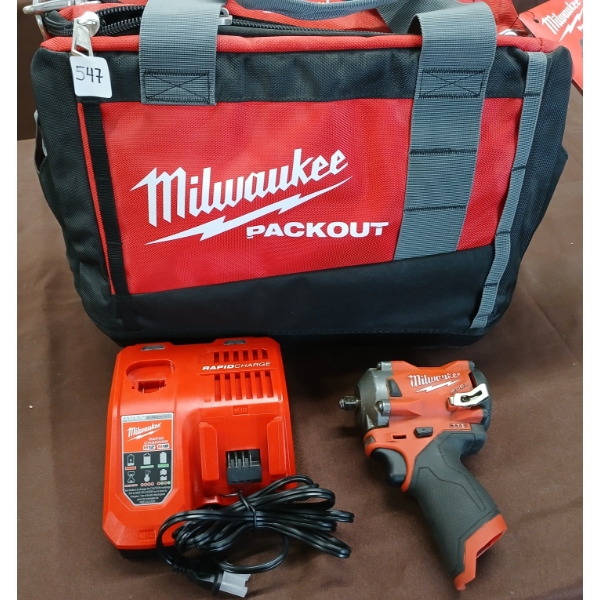 LOT OF 3 - MILWAUKEE IMPACT, CHARGER,  15IN TOOL BAG