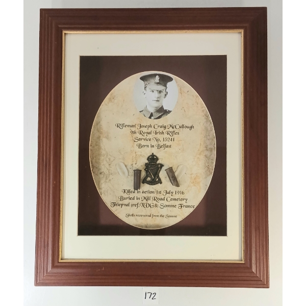 9TH ROYAL IRISH RIFLES REMEMBRANCE PC - JOSEPH CRAIG MCCULLOUGH