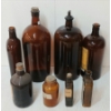 Image 2 : LOT OF 8 - AMBER GLASS APOTHECARY & MISC PRODUCT BOTTLES