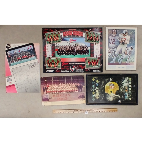 LOT OF 5 - OTTAWA ROUGH RIDERS FOOTBALL PLAQUE, FOAM CORE SIGNS & NHL TRAY