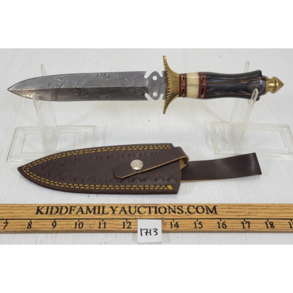 UNMARKED DAMASCUS HUNTING DAGGER W/ SHEATH
