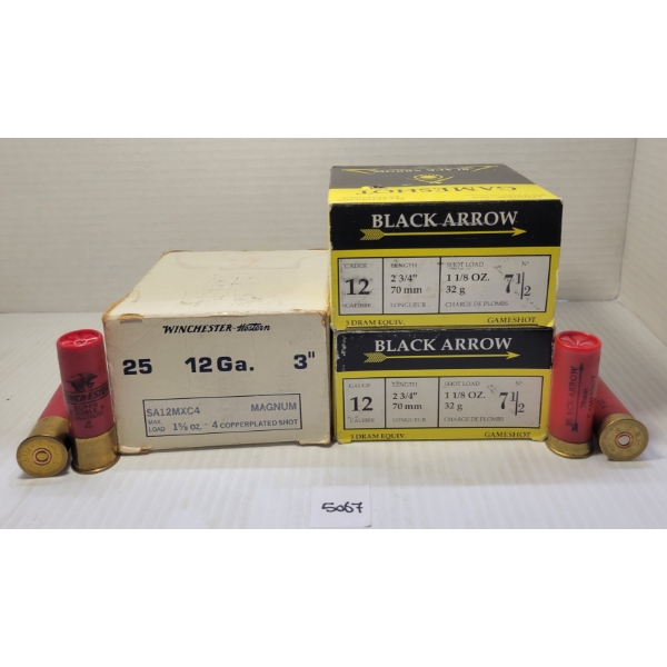 AMMO: 75X BLACK ARROW & WINCHESTER WESTERN 12GA - 2 3/4 & 3IN - #4 & 7 1/2 SHOT 