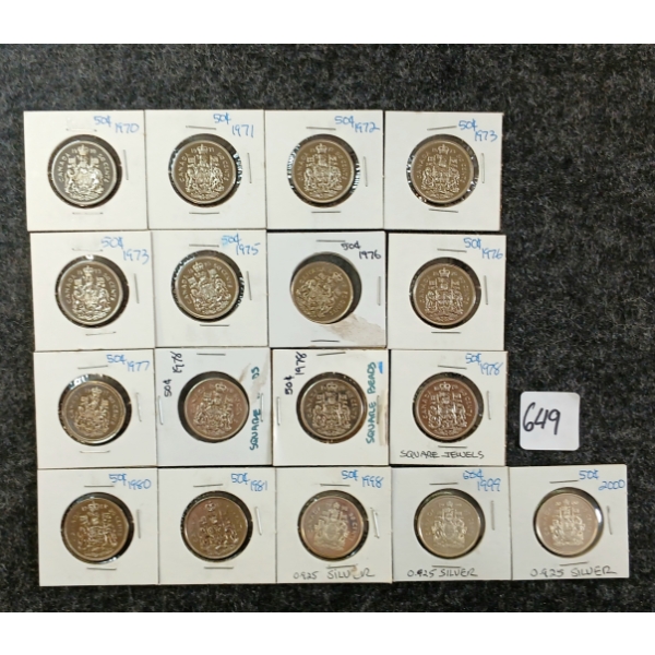 LOT OF 17 - 1970-2000 CDN 50 CENT COINS
