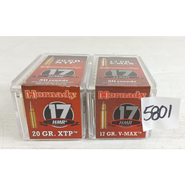 AMMO: 100X HORNADY .17HMR - 17 & 20GR - V-MAX - SEALED