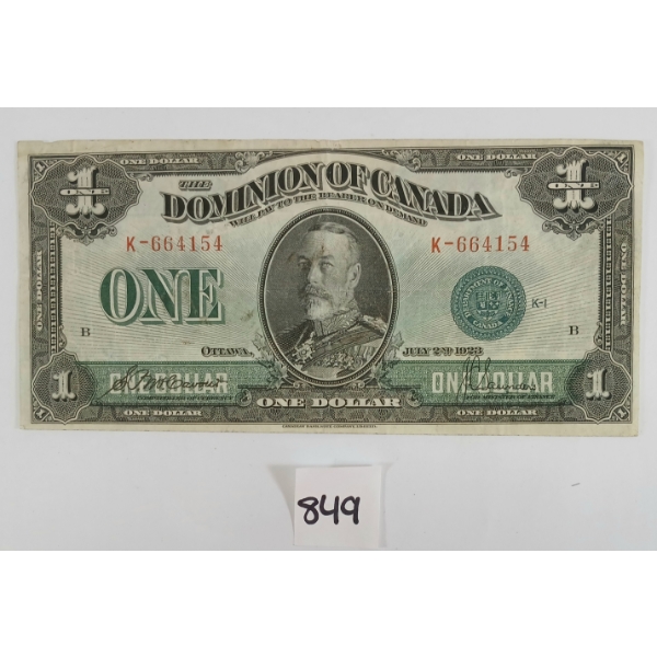 1923 DOMINION OF CANADA $1 HORSE BLANKET