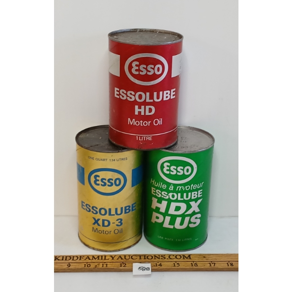 LOT OF 3 - ESSOLUBE XD-3, HDX PLUS, & HD MOTOR OIL CANS