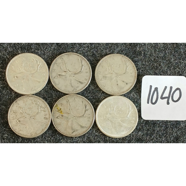 LOT OF 6 - 1962-1968 CDN 25 CENT COINS