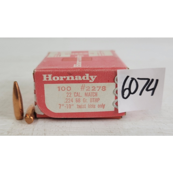 BULLETS: 100X HORNADY #2278 .22CAL MATCH - 68GR - BTHP