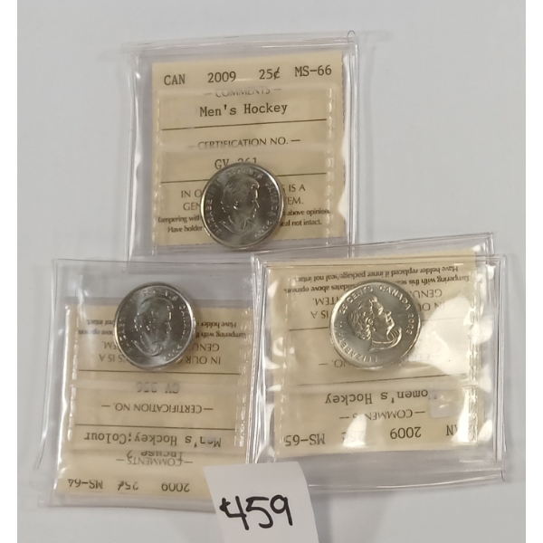 LOT OF 3 - 2009 CDN 25 CENT COINS - ICCS