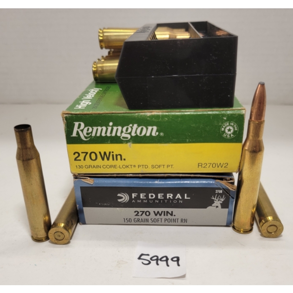 AMMO / BRASS: 17X FEDERAL & REMINGTON .270 WIN - 130GR - SOFT PT & SP RN - 7X BRASS