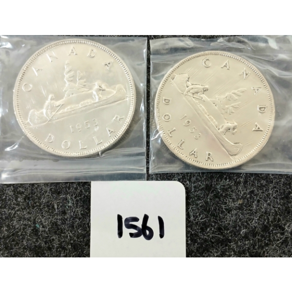 LOT OF 2 - 1953 CDN SILVER DOLLARS - VOYAGEUR 