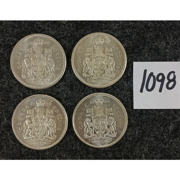 LOT OF 4 - 1964 CDN 50 CENT SILVER COINS