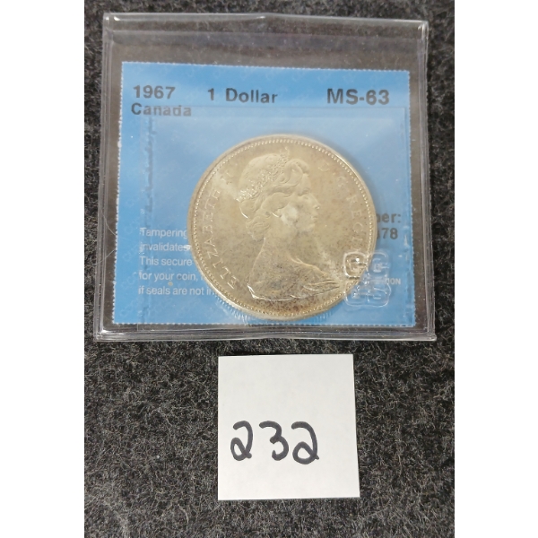 1967 CDN SILVER $1 COIN - CCCS GRADED - MS-63