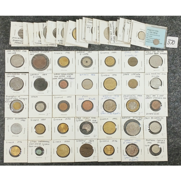 QTY OF 1200'S-1990'S WORLD COINS & TOKENS - SPAIN, ITALY, PORTUGAL, GREECE, ETC
