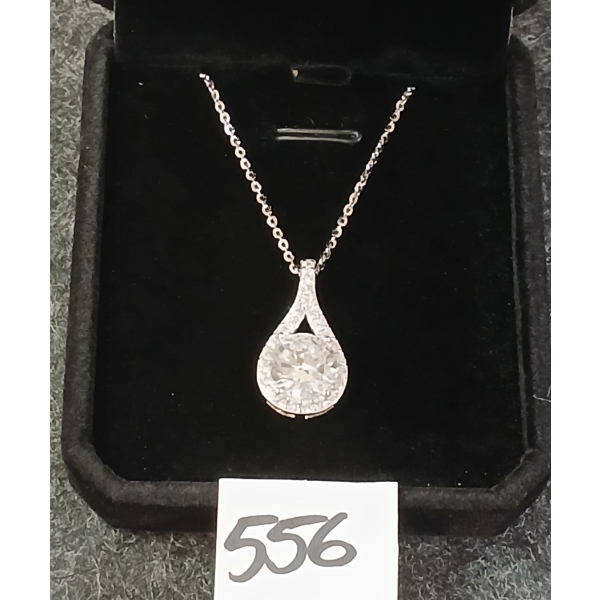 STERLING SILVER & SIMULATED DIAMOND TEARDROP NECKLACE