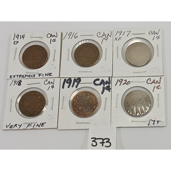 LOT OF 6 - CDN LARGE PENNIES - INCL 1914, 1916, 1917 & 1918 ETC