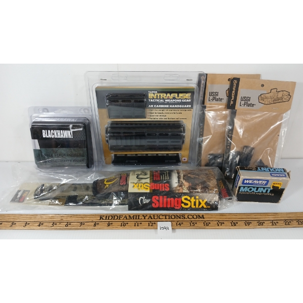 LOT OF 6 - BLACKHAWK MAG CASE, AR CARBINE HANDGUARD, USGI L-PLATE, ETC