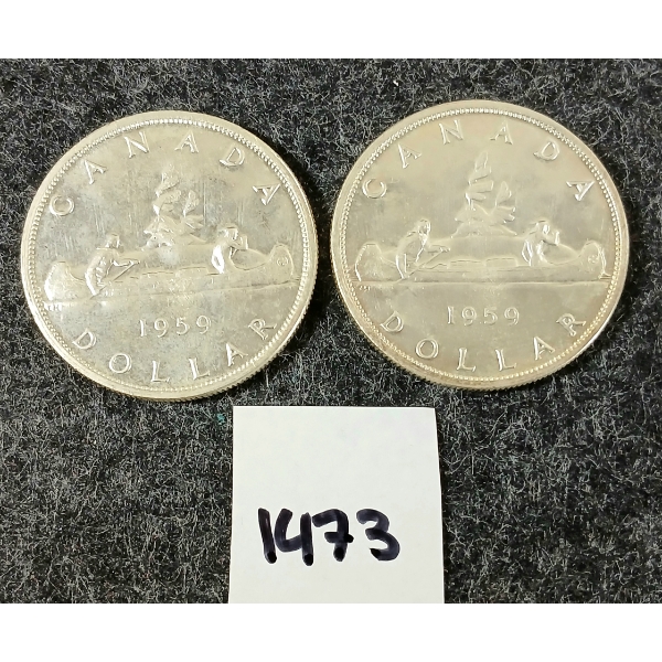 LOT OF 2 - 1959 CDN SILVER DOLLARS - VOYAGEUR 
