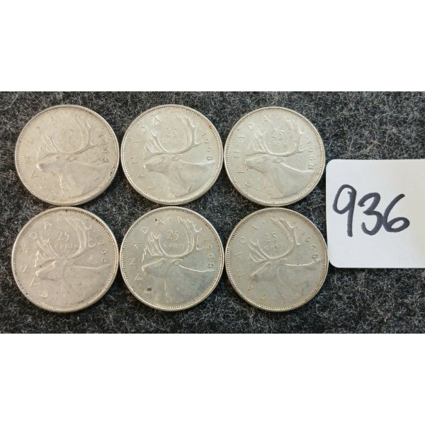 LOT OF 6 - 1968 CDN 25 CENT COINS
