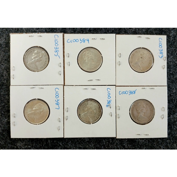 LOT OF 6 - 1966 & 1967 CDN 25 CENT COINS
