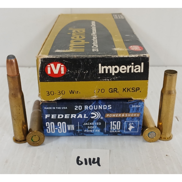 AMMO / BRASS: 31X FEDERAL & IMPERIAL .30-30 WIN - 150 & 170GR - JSP & KKSP LIVE - 7X BRASS