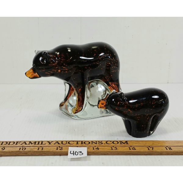 LOT OF 2 - DYNASTY GALLERY HAND FUSED GLASS BLACK BEARS