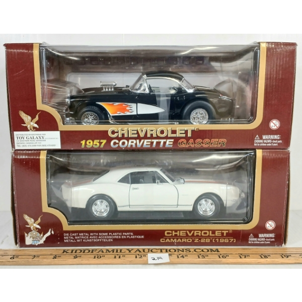 LOT OF 2 - ROAD LEGENDS DIECAST '57 CHEVROLET CORVETTE GASSER & '67 CAMARO Z-28 MODELS