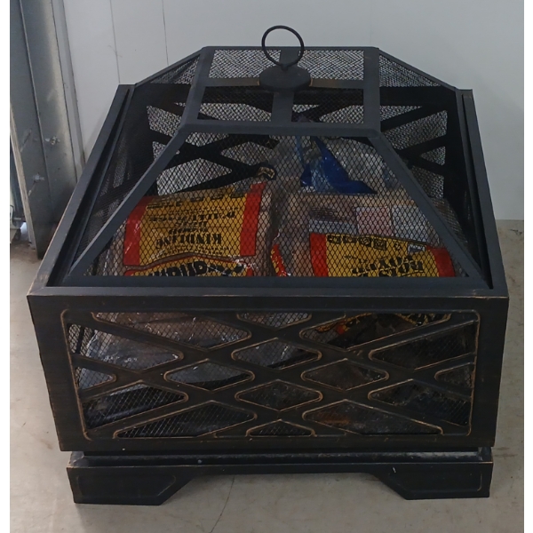 OUTDOOR LIDDED FIREPIT W/ CONTENTS - APPEARS AS NEW