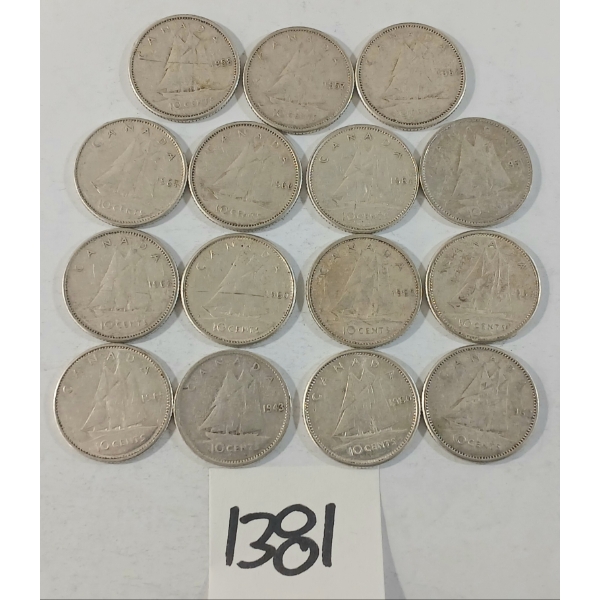 LOT OF 15 - 1943-1968 CDN SILVER DIMES